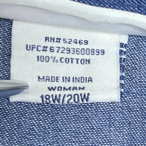 Faded Glory Blue Shirt‎ Snaps Size 18W/20W - Picture 10 of 12